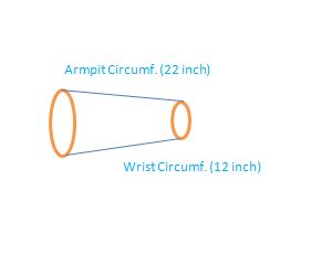 22" Armpit Tapered 12" Towards Wrist 